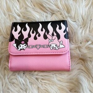 Loungefly X Sanrio Black & Pink My Melody & Kuromi Flame Heart Mini Flap Wallet
